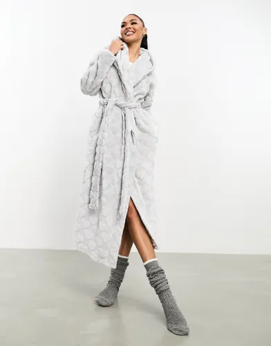 Boux Avneue heart embossed long robe in grey