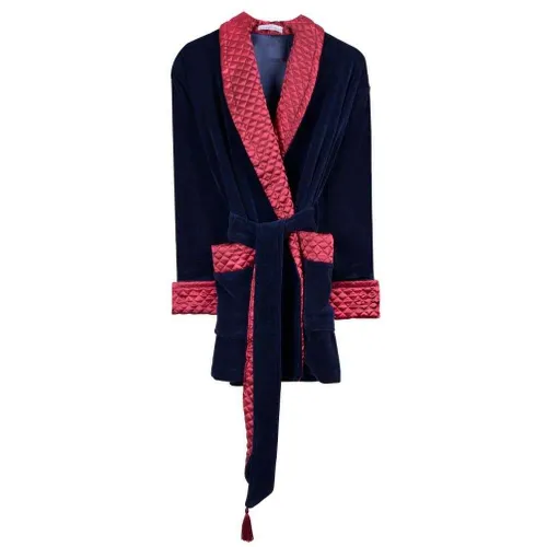 Bown of London Cliveden Luxury Cotton Short Velvet Smoking Jacket - Navy
