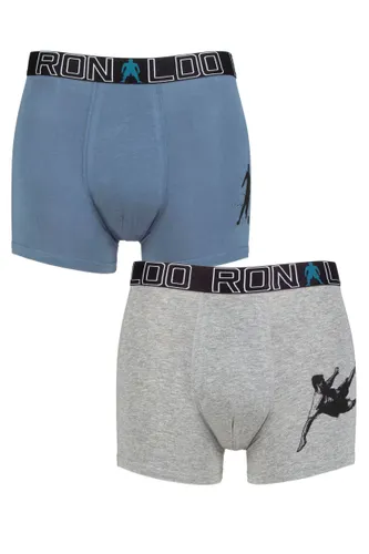 Boys 2 Pack CR7 Cotton Boxer Shorts Grey/Blue 4-6 Years