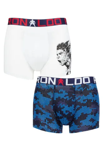 Boys 2 Pack CR7 Cotton Boxer Shorts Solid White/Print 4-6 Years