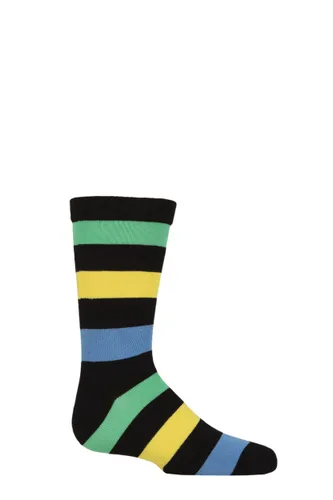 Boys and Girls 1 Pair SOCKSHOP Plain and Striped Bamboo Socks with Comfort Cuff and Smooth Toe Seams Black / Blue / Green 6-8.5