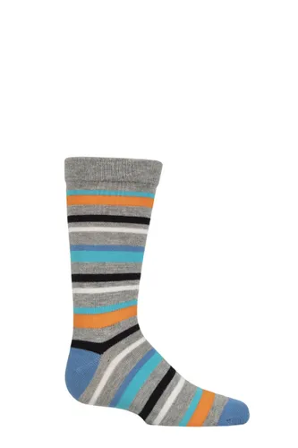 Boys and Girls 1 Pair SOCKSHOP Plain and Striped Bamboo Socks with Comfort Cuff and Smooth Toe Seams Grey / Blue / Orange 6-8.5
