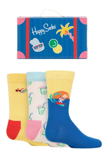Boys and Girls 3 Pair Happy Socks Gift Boxed Travel Socks Mix 4-6 Years
