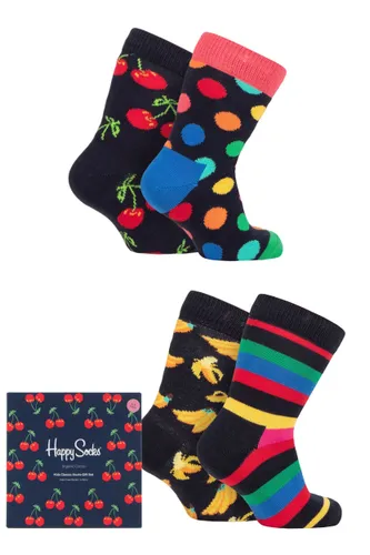 Boys and Girls 4 Pair Happy Socks Gift Boxed Classic Socks Mix 0-12 Months