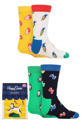 Boys and Girls 4 Pair Happy Socks Gift Boxed Pets Socks Mix 2-3 Years