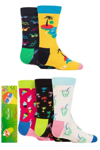 Boys and Girls 5 Pair Happy Socks Gift Boxed Tropical Socks Mix 2-3 Years