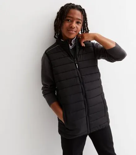 Boys Black Quilted High Neck Gilet New Look