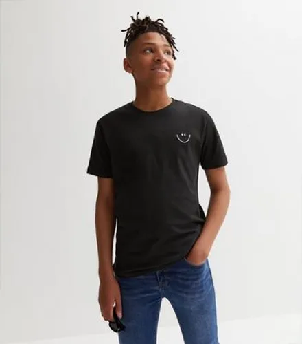 Boys Black Smile Embroidered T-Shirt New Look