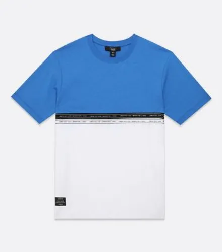 Boys Bright Blue Colour Block Manhattan Tape Logo T-Shirt New Look