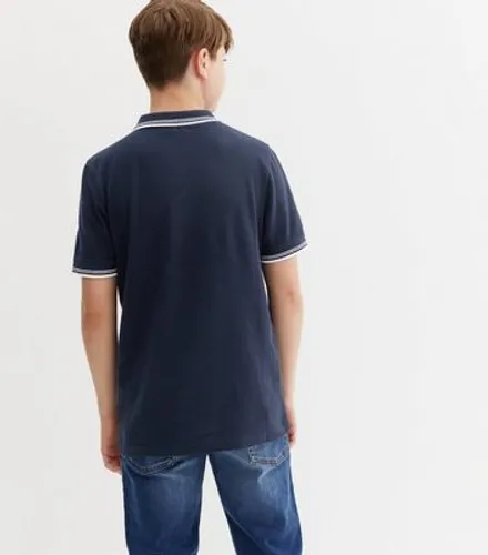 Boys Navy Piqué Short Sleeve Polo Shirt New Look