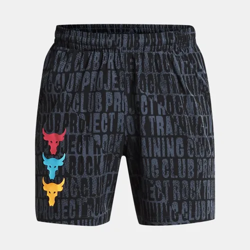 Boys' Project Rock Ultimate Printed Shorts Downpour Gray / Atomic YMD (54 - 59 in)