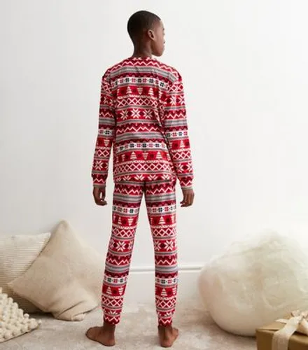 Boys Red Jogger Family Pyjama Set with Fairisle Print New Look