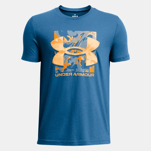 Boys'  Under Armour  Box Logo Camo Short Sleeve Photon Blue / Wild Orange YXS (48 - 50 in)