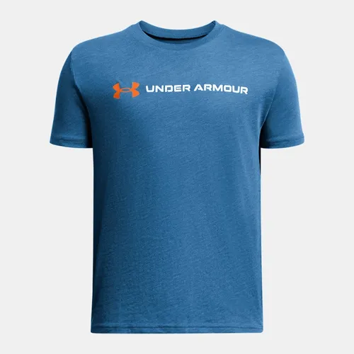 Boys'  Under Armour  Logo Wordmark Short Sleeve Photon Blue / White YSM (50 - 54 in)