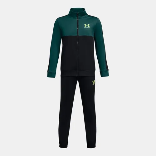 Boys'  Under Armour  Rival Colorblock Knit Tracksuit Black / Hydro Teal / High Vis Yellow YLG (59 - 63 in)