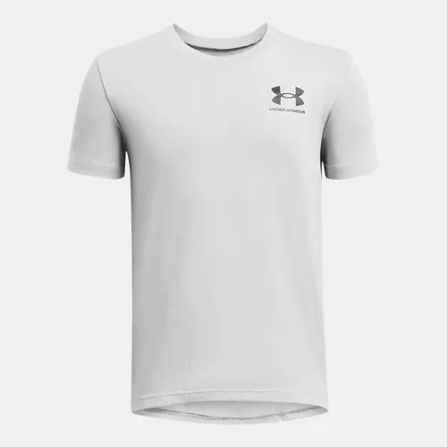 Boys'  Under Armour  Sportstyle Left Chest Short Sleeve Mod Gray Medium Heather / Black YSM (50 - 54 in)