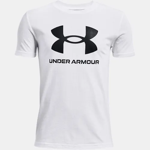 Boys'  Under Armour  Sportstyle Logo Short Sleeve White / Black YXL (63 - 67 in)