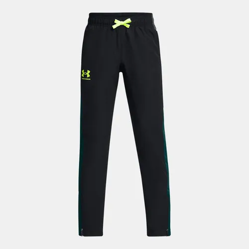 Boys'  Under Armour  Sportstyle Woven Pants Black / Hydro Teal / High Vis Yellow YSM (50 - 54 in)