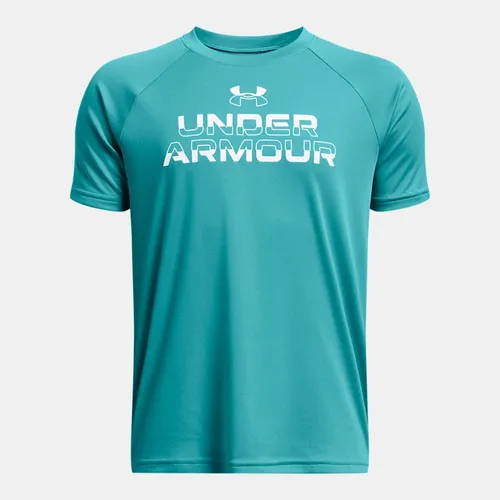 Boys'  Under Armour  Tech™ Split Wordmark Short Sleeve Circuit Teal / White YSM (50 - 54 in)