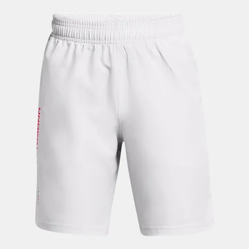 Boys'  Under Armour  Tech™ Woven Wordmark Shorts Halo Gray / Red Solstice YLG (59 - 63 in)