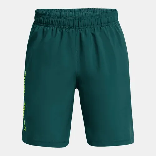 Boys'  Under Armour  Tech™ Woven Wordmark Shorts Hydro Teal / High Vis Yellow YLG (59 - 63 in)