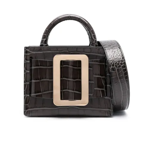 Boyy , Black Croco Embossed Leather Handbag ,Black female, Sizes: ONE SIZE