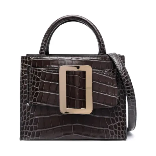 Boyy , Black Croco Embossed Leather Handbag ,Black female, Sizes: ONE SIZE