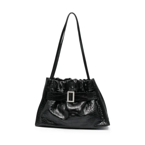 Boyy , Black Croco Embossed Leather Shoulder Bag ,Black female, Sizes: ONE SIZE