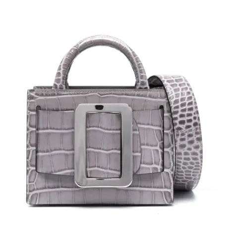 Boyy , Grey Croco Embossed Leather Handbag ,Gray female, Sizes: ONE SIZE