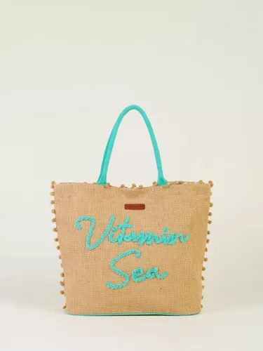 Brakeburn Vitamin Sea Jute Beach Bag, Beige/Turquoise - Beige/Turquoise - Female