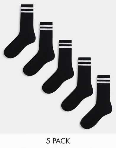 Brave Soul 5 pack sport stripe socks in black and white