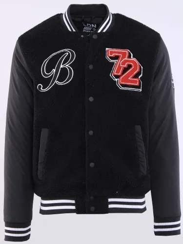 Brave Soul Black Badge Detail Borg Varsity Jacket