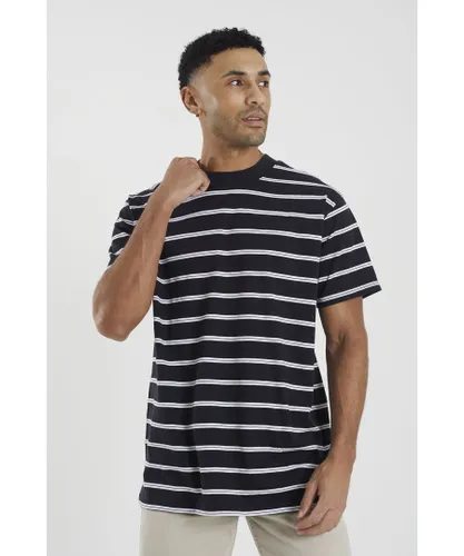 Brave Soul Mens Black 'Gannon' Cotton Oversized Stripe T-Shirt