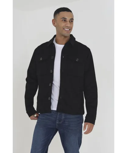 Brave Soul Mens Black 'Sano' Faux Suede Shacket With Patch Pockets