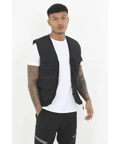 Brave Soul Mens Black 'Whiskey' Utility Style Padded Vest