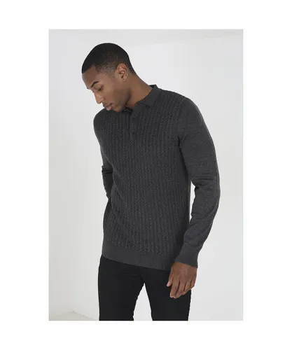 Brave Soul Mens Charcoal 'Weiler' Long Sleeve Knitted Polo Shirt