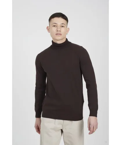 Brave Soul Mens Chocolate 'Hume' Roll Neck Jumper