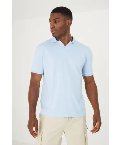 Brave Soul Mens Light Blue 'Dominican' Short Sleeve Jacquard Trim Polo Shirt Cotton