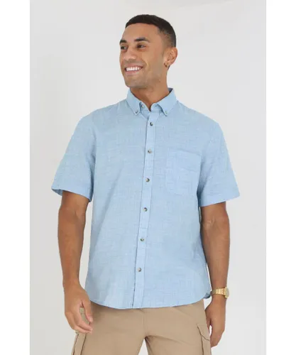 Brave Soul Mens Light Blue 'Slub' Short Sleeve Cotton Shirt