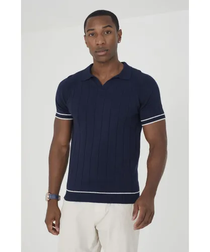 Brave Soul Mens Navy 'Menton' Short Sleeve Open Collar Polo Shirt