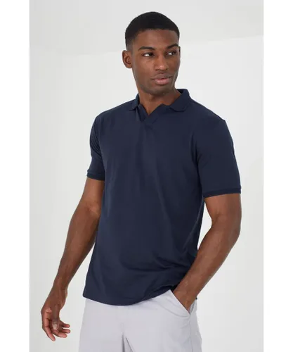Brave Soul Mens Navy 'Republic' Short Sleeve Jacquard Trim Polo Shirt cotton