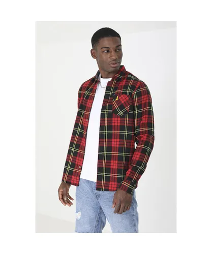 Brave Soul Mens Red Checked 'Larilla' Brushed Cotton Flannel Long Sleeve Shirt