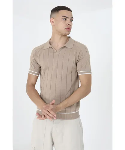 Brave Soul Mens Tan 'Menton' Short Sleeve Open Collar Polo Shirt