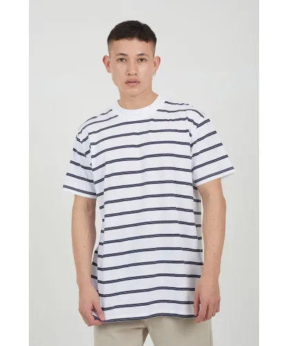 Brave Soul Mens White 'Gannon' Cotton Oversized Stripe T-Shirt