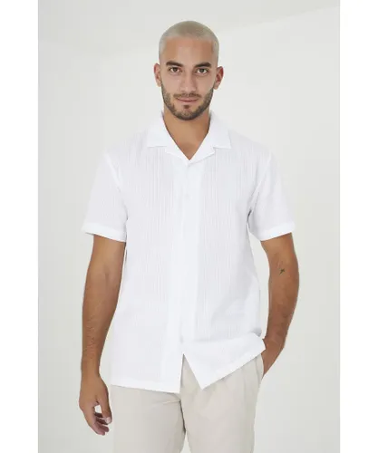 Brave Soul Mens White 'Luca' Short Sleeve Fine Stripe Revere Collar Shirt