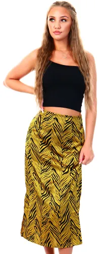 Brave Soul Mustard Zebra Print Satin Midi Skirt