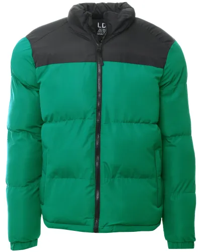 Brave Soul Night Green / Black Colour Block Pattern Padded Jacket