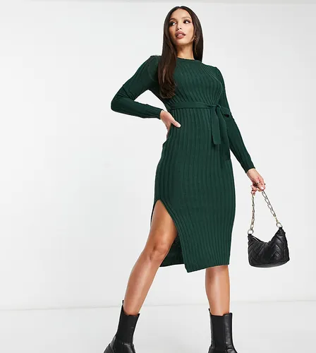 Brave Soul Tall eddie knitted dress with slit in forest green