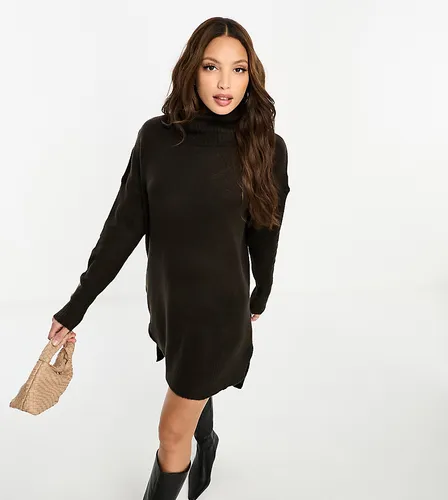 Brave Soul Tall ming knitted roll neck jumper dress in chocolate brown