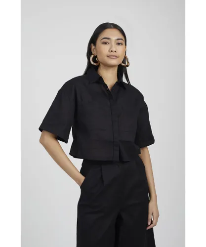 Brave Soul Womens Black 'Carrie' Short Sleeve Cropped Shirt